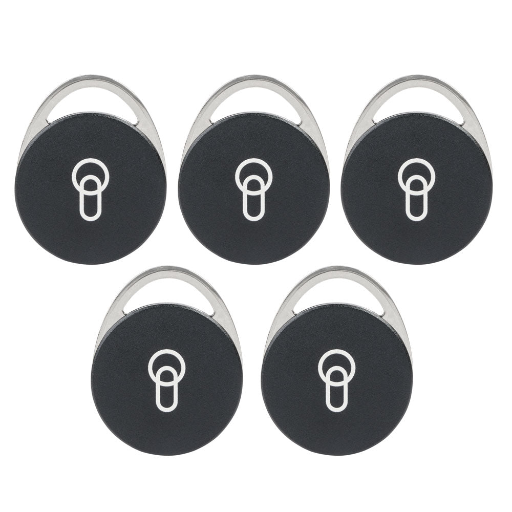 Fünf Token mit Edelstahlrahmen und keyota-Logo im 5er-Set.